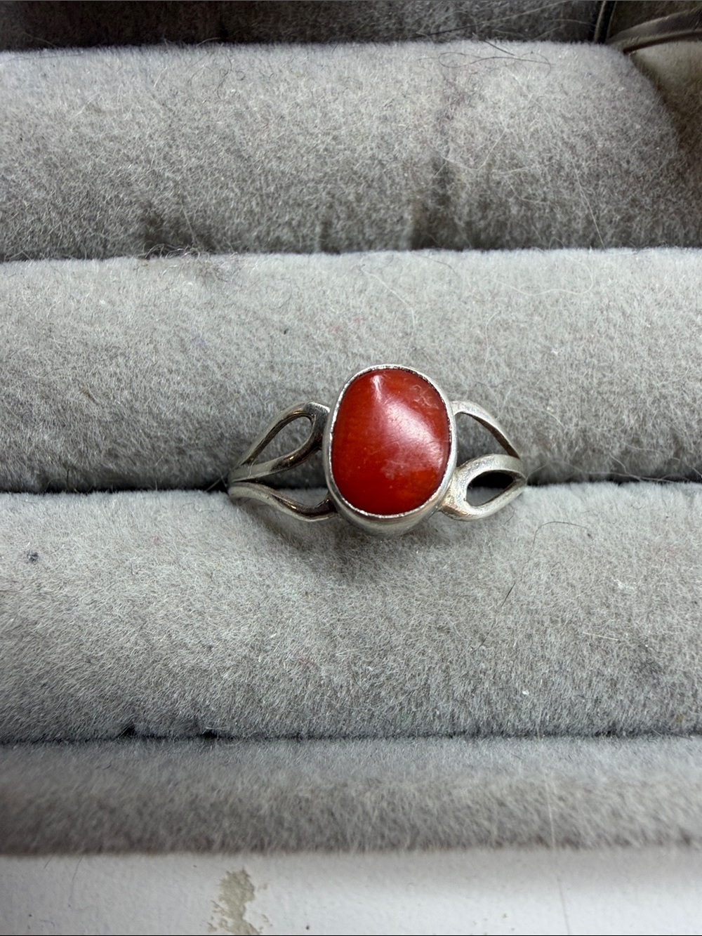 Hand Crafted Silver Ring with Orange-Red Stone